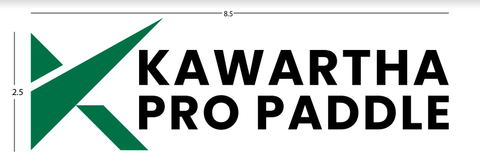 Kawartha Pro Paddle Decal - White Lettering Glossy 8.5 x 2.5